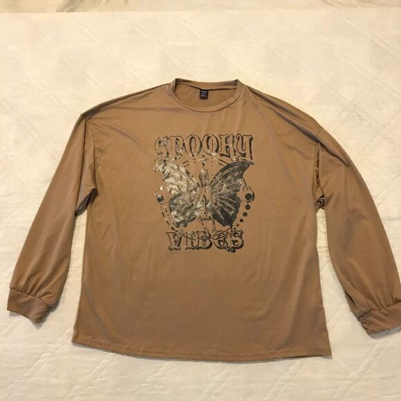 SHEIN Other - Shein Tan long‎ sleeve Spooky Vibes T shirt XL